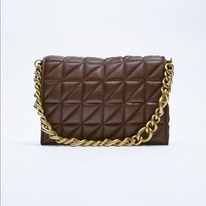 NWT. Zara Brown Quilted Shoulder Bag with Chain Strap.